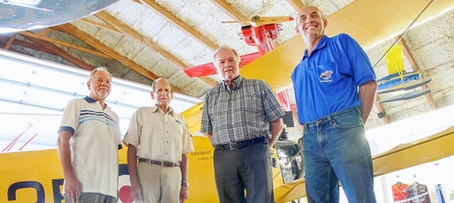 Dan FERGUSON / Langley Times   June 30 2015 The plane builders. The Canadian Museum of Flight has agreed to provide a Sopwith Pup for a Vimy Ridge fly-past of WW1 aircraft replicas in Europe in 2017. All they have to do now is build one. (L to R) Kurt Alberts, George Miller, Dave Arnold and Mike Sattler are optimistic.
