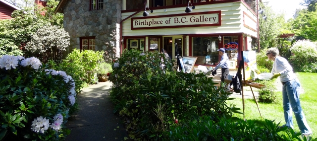 Sunny day. Patricia Falck at Birthplace of B.C. Gallery. 
